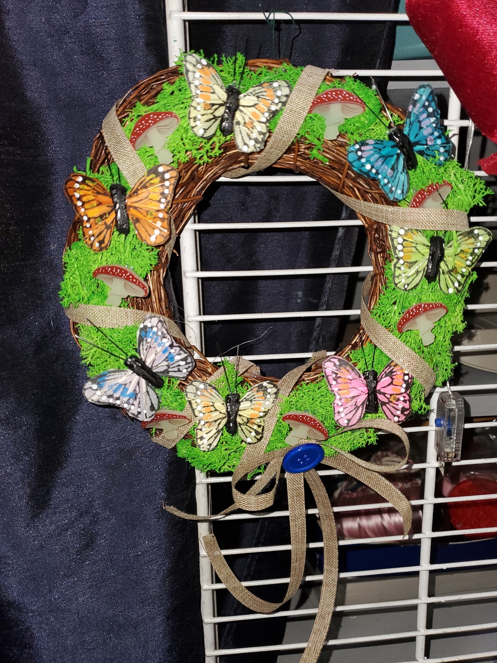 Handmade By Gawdy Vusions Decorative Butterfly Moss Wreath - Green